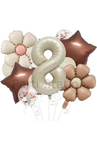 Parti Station Retro Renk Papatya Konsept 8 Yaş Balon Set Retro Renk Tema Doğu...