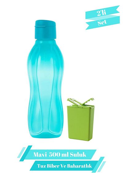 Tupperware Eco Blue 500ml Water Bottle Flask Salt Shaker Black Pepper Holder Eco-Friendly Set of 2