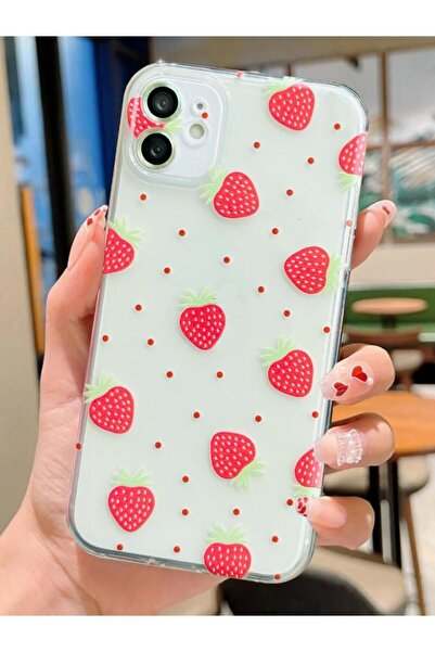 Iphone 11 Compatible Strawberry Pattern Transparent Silicone Case