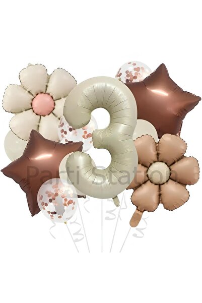 Parti Station Retro Renk Papatya Konsept 3 Yaş Balon Set Retro Renk Tema Doğu...