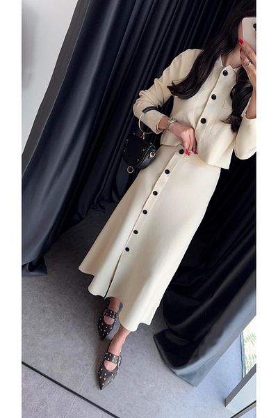 HAZELANNA Cream Long Knitwear Skirt