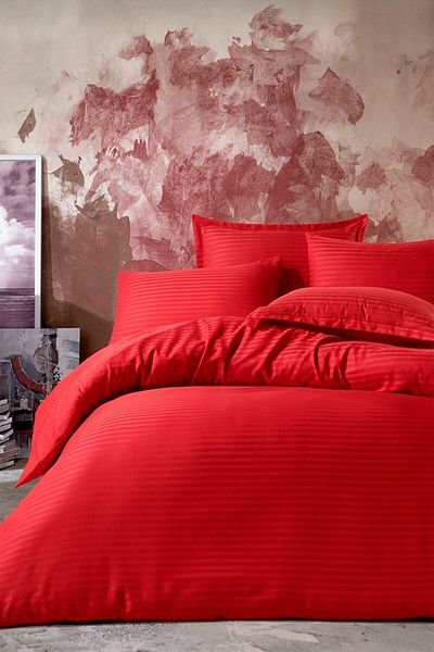 Home Satin Red Striped Duvet Cover Double