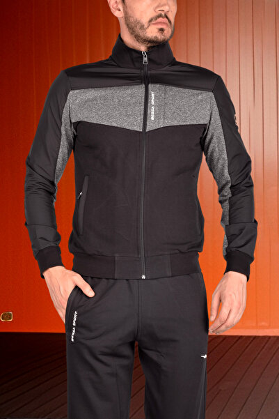 BESSA Erkek Antrasit Mevsimlik Eşofman Takımı Pamuklu 2 Iplik Kumaş Fermuarlı Cepler Spor Takım