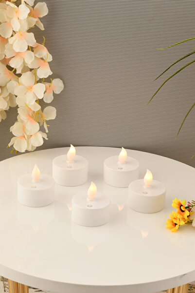 TR Turan Collection 5'li Pilli Led Tealight Mum 3cm,Baton Mum Beyaz Renk