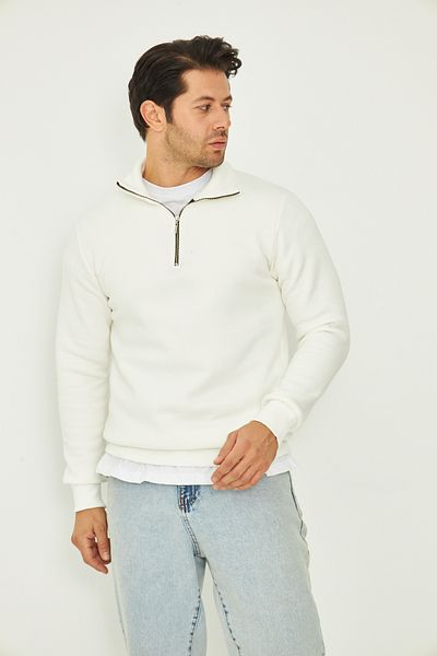 zürafa beneği Unisex Relax Fit Comfortable Cut Cotton Fleece Inside Half Zip Black Stand Collar Sweatshirt