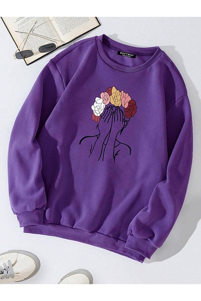SOFTWAY Unisex Oversize Πολύχρωμο Μπλουζάκι με στάμπα με μαλλιά – Μωβ