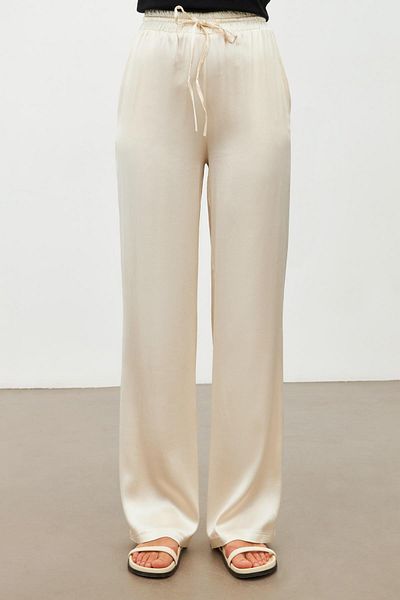 Setre Cream Elastic Waist Tie Detailed Trousers
