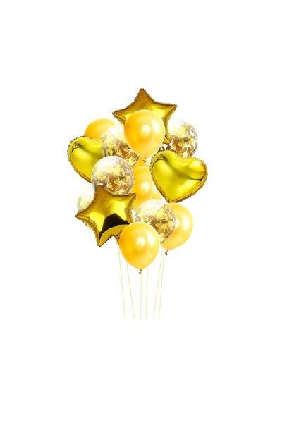 Paparti Gold Kalp Yıldız Folyo Balon Seti Helyuma Uygun Doğum Günü Parti Deko...
