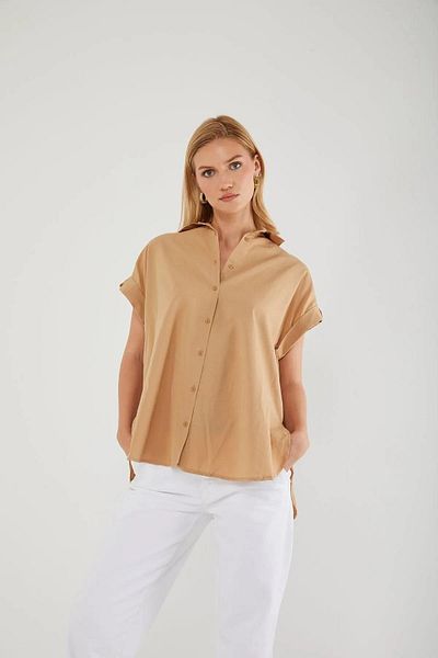 Mixray 3967 Μοντέλο Γυναικείο Μινκ Χρώμα Oversize κοντομάνικο πουκάμισο