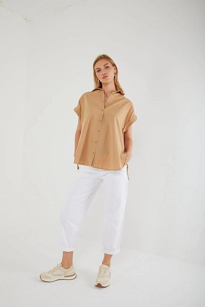 Mixray 3967 Μοντέλο Γυναικείο Μινκ Χρώμα Oversize κοντομάνικο πουκάμισο