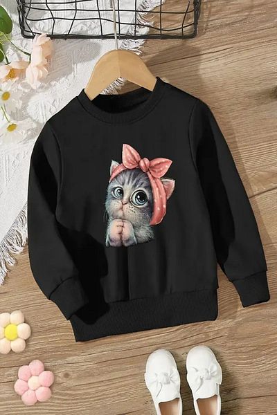 Pink Sky Детски суитшърт с щампа на котка