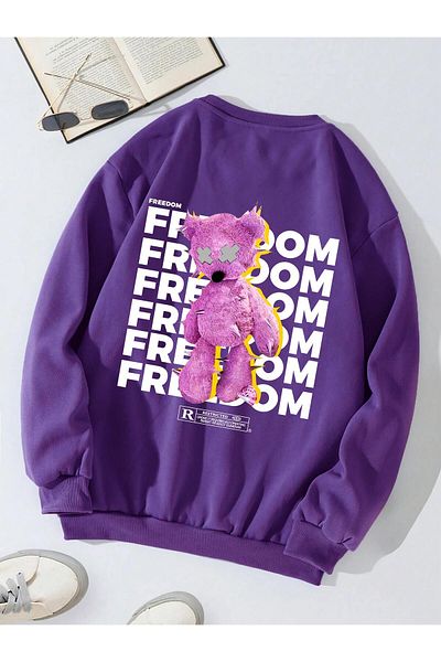 SOFTWAY Унисекс суитшърт с щампа Freedom Oversize Basic – Лилав
