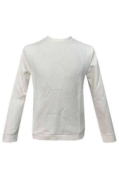 SÜVARİ Λευκό φούτερ Süvari Loose Cut O Neck με καπιτονέ έθνικ σχέδιο