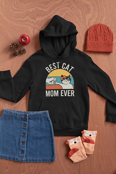 MAGORS BEST CAT MOM BUMBAC IMPRIMAT MÂNECĂ LUNGĂ ȘARDON 3 fire TRICOU CU Glugă