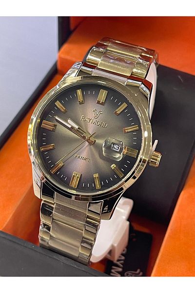 Raymond Yellow Steel Band Men's Wrist Watch