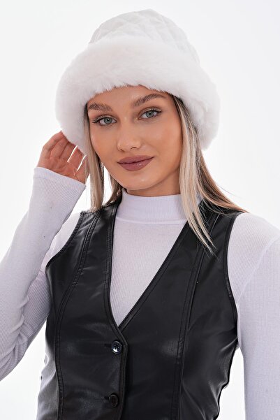 MARBERRY Quilted Fur Lined Ecru Hat