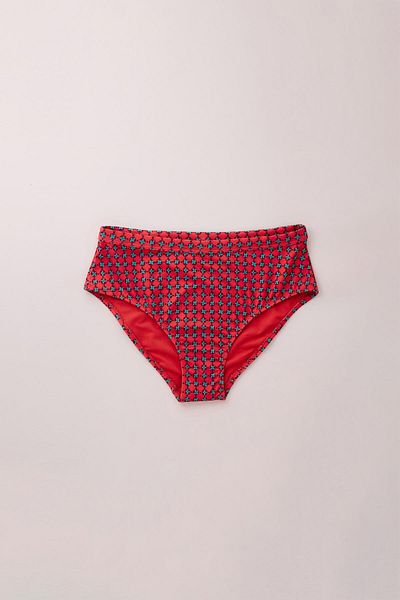 Katia&Bony Red Retro Patterned Wide Brim Women's Bikini Bottom