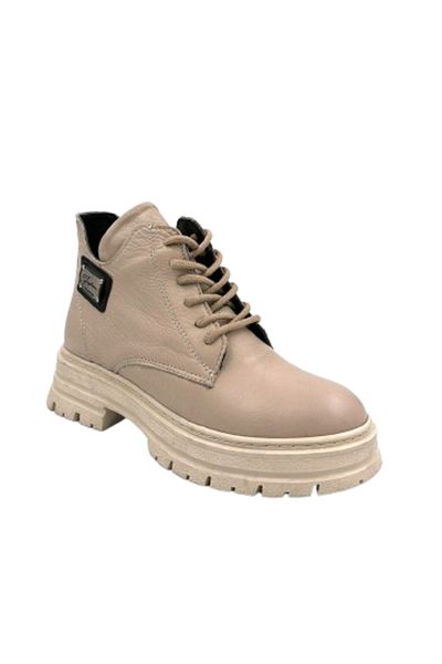 BEYAZ Bns BEIGE Γυναικείες Μπότες - Γνήσιο δέρμα, Αντιολισθητική Σόλα Thermo, Καθημερινές Μπότες με κορδόνια