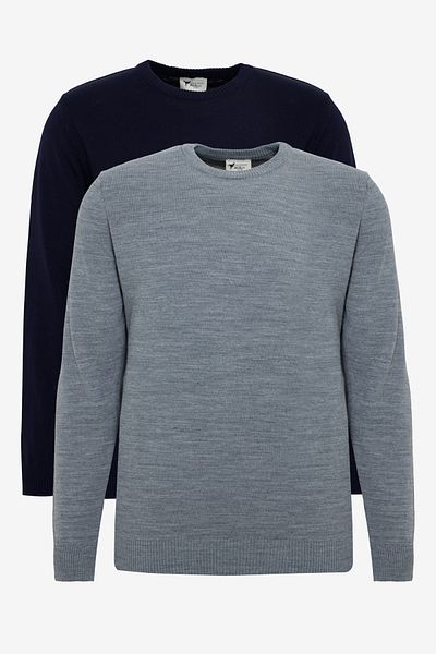 AC&Co / Altınyıldız Classics Men's Navy Blue-Grey Melange 2-Pack - Warm Crew Neck Knitwear Sweater