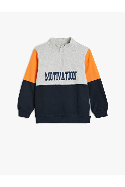 Koton Hanorac cu jumătate de fermoar cu guler ridicat cu slogan colorat