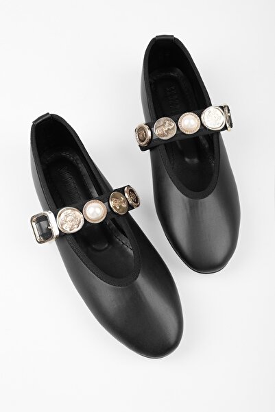 Shoeberry Dámská etnická černá brož s nastavitelným páskem balerínky