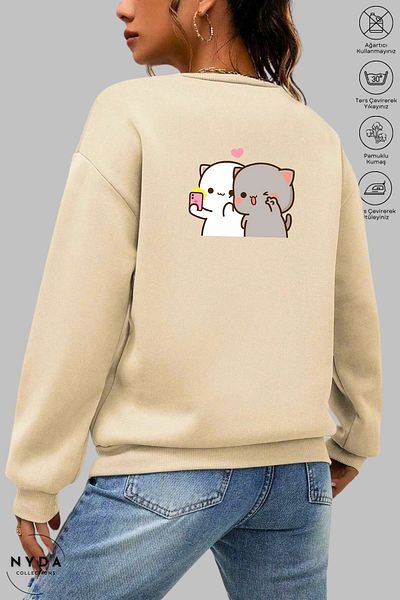 Nyda Collections Unisex Printed Selfie Dudu - Μακρυμάνικο, Crew Neck, Hoodless Oversize φούτερ