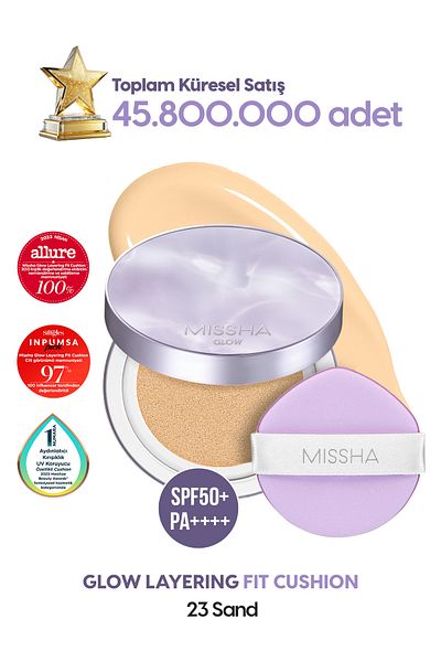 Missha No.23 Sand Color - Intense Concealer, Moist and Bright Finish Glow Layering Fit Cushion Spf50+/Pa++++