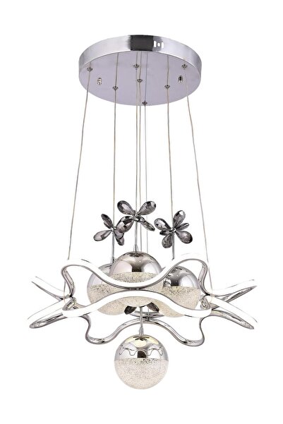 HİRALUCE King 3 Renk Krom ( Sarı Beyaz Ve Gün Işığı ) Led Avize Kristal Taşlı Concept