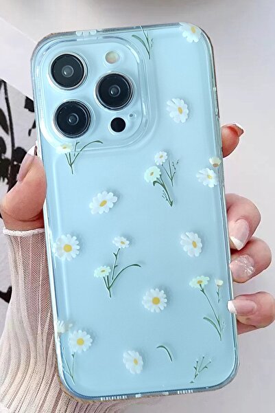 3GEN CASE حافظة سيليكون شفافة متوافقة مع هاتف Iphone 13 Pro مع نمط الإقحوانات الصغيرة لحماية الكاميرا Gn14