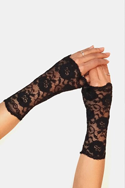 NAKISCHI Dantel Eldiven Siyah-Beyaz-Kırmızı Likralı Yumuşak Parmaksız Eldiven 2025 Sonbahar -kış