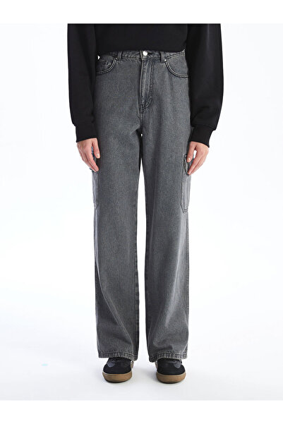LC Waikiki Anthracite Straight Fit Women's Cargo Jeans