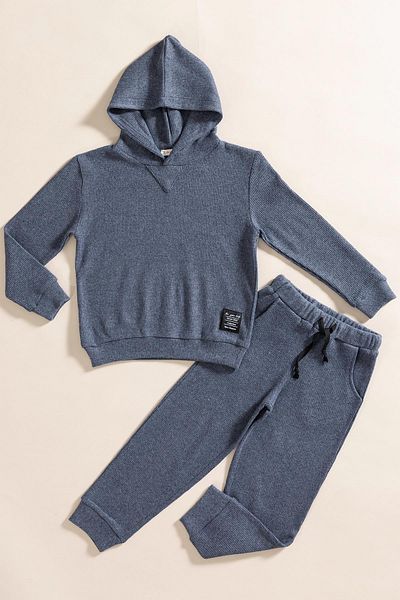 for you kids Set of 2 Hooded Indigo Waffle Sweat Jogger Bottom Top