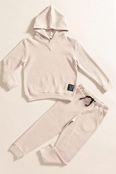 for you kids Set of 2 Hooded Stone Waffle Sweat Jogger Bottom Top