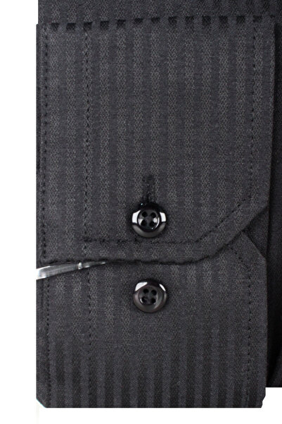 Varetta Ανδρικό πουκάμισο Raven μαύρο ριγέ μακρυμάνικο μεγάλου μεγέθους φαρδιά κοπή με τσέπες