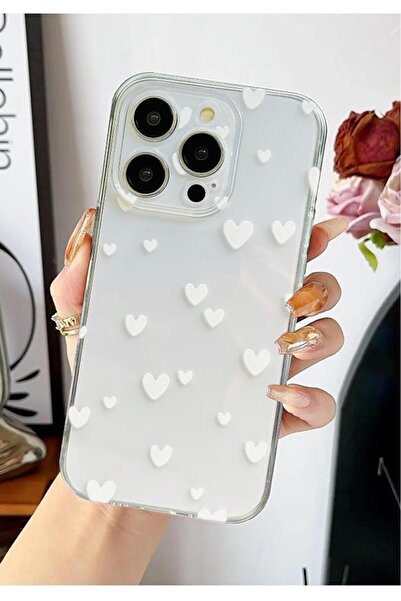 3GEN CASE İphone 12 Pro Max Uyumlu Beyaz Minik Kalpler Desenli Şeffaf Silikon...