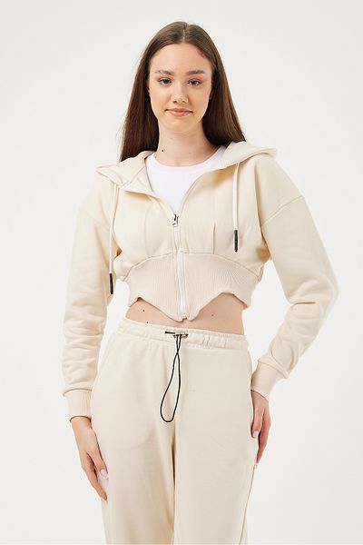 POODLE Women's 3 Thread Zip Crop Sweatshirt