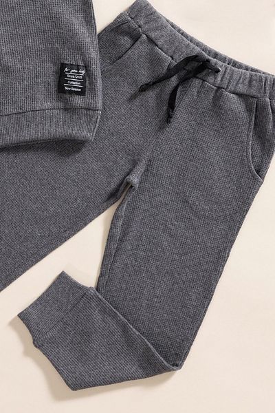 for you kids 2-Piece Hooded Anthracite Waffle Sweat Jogger Bottom Top Set