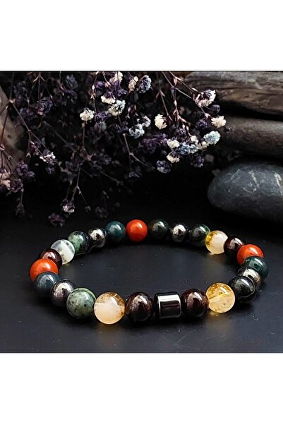 GİZEMLİ DOĞAL TAŞ Koç Burcu Bileklik Sitrin Lal Granat Kan Taşı Anyolit Hematit Jasper