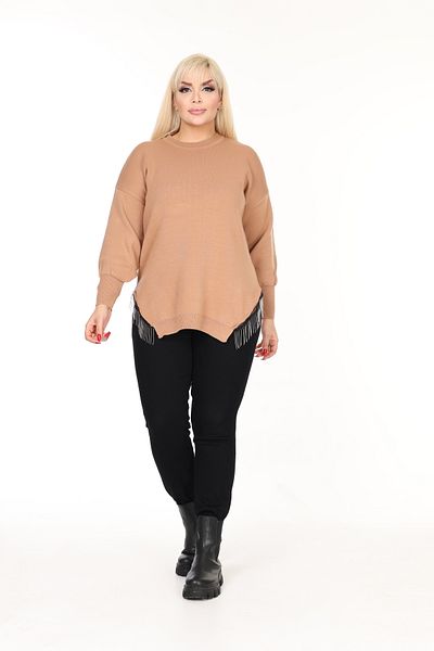 MJORA Crew Neck Comfortable Fit Chain Detailed Slit Knitwear Sweater