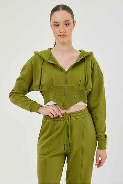 POODLE Women's 3 Thread Zip Crop Sweatshirt