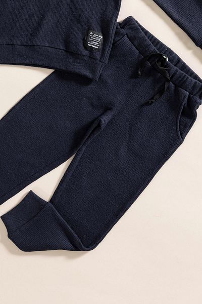 for you kids 2-Piece Hooded Navy Blue Waffle Sweat Jogger Bottom Top Set