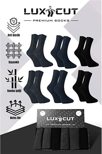 LUXCUT Exclusıve Serıes Bambu Erkek Soket Uzun Düz Dikişsiz Kutulu Çorap 6'lı...