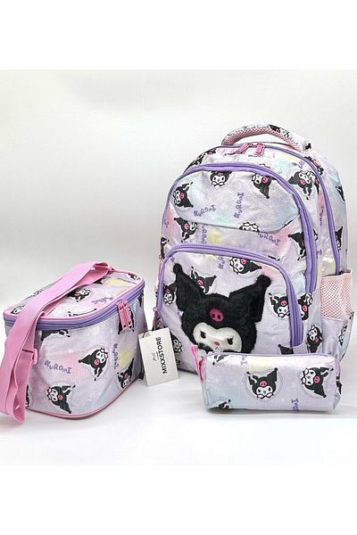 ms mixxstore Rucsac pentru școală primară pentru fete, cu model de caractere cu sclipici, pachet principal liliac, cu suport pentru creion
