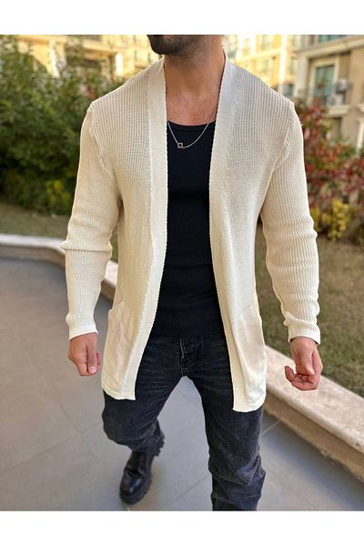 elkumoda Πλεκτή πλεκτή ζακέτα - γιακάς σάλι, εποχική, αδιάβροχη, διπλή τσέπη