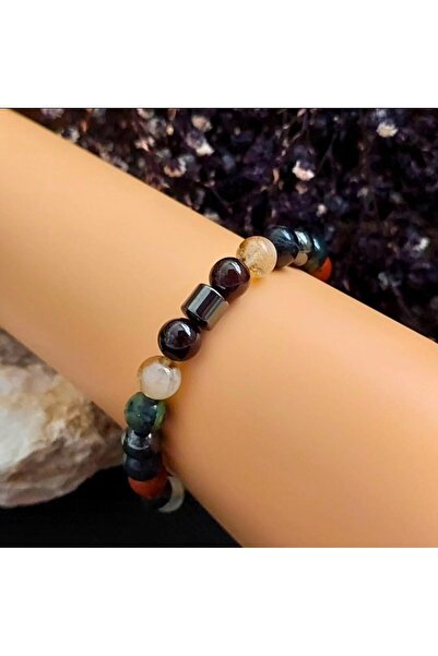 GİZEMLİ DOĞAL TAŞ Koç Burcu Bileklik Sitrin Lal Granat Kan Taşı Anyolit Hematit Jasper