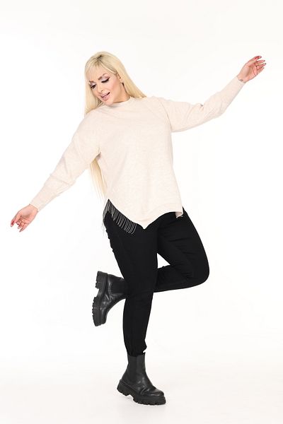 MJORA Crew Neck Comfortable Fit Chain Detailed Slit Knitwear Sweater