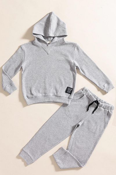 for you kids 2-Piece Hooded Dark Gray Waffle Sweat Jogger Bottom Top Set