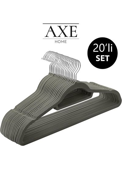 AXE HOME Pack of 20 Anthracite Anti-Slip Hangers, Tie and Trousers Hangers, Clothes Hangers