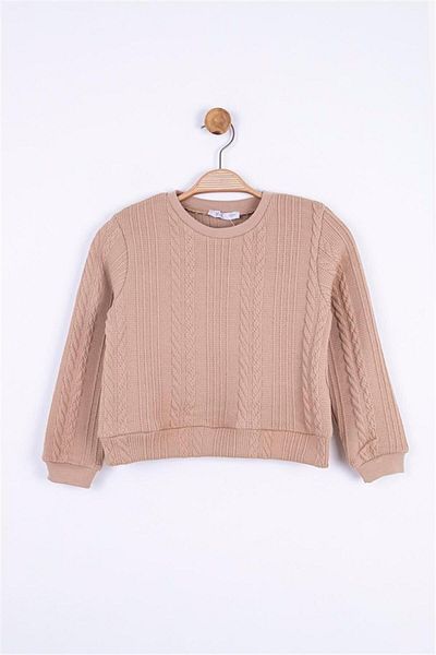 nk kids Бежов плетен пуловер за момиче 35507 - Плитка за коса