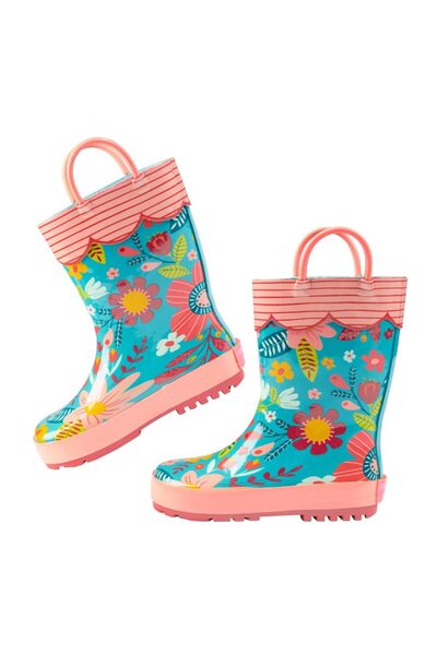 Stephen Joseph Turquoise Flower Patterned Rain Boots